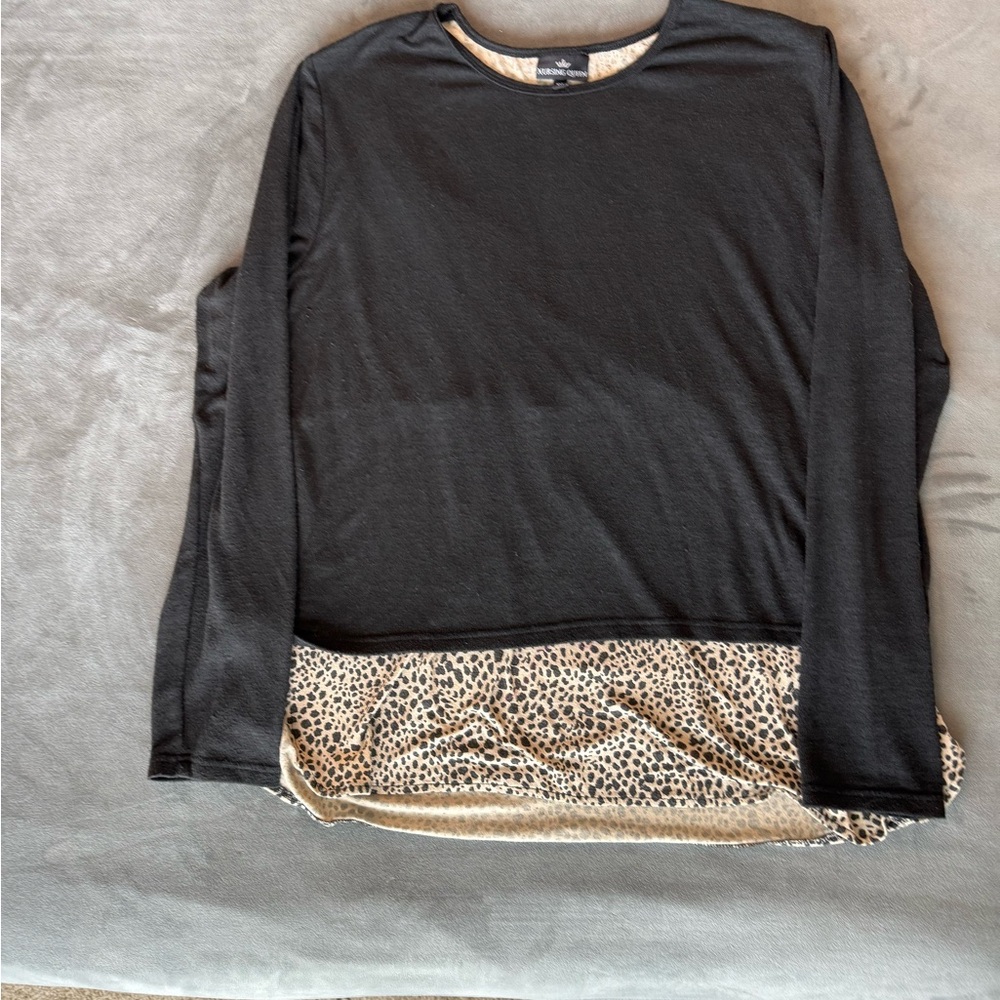 Nursing Queen Black and Cheetah Women's Dual Layered Top